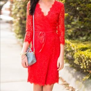 DVF Julianna Lace Wrap Dress in Coral